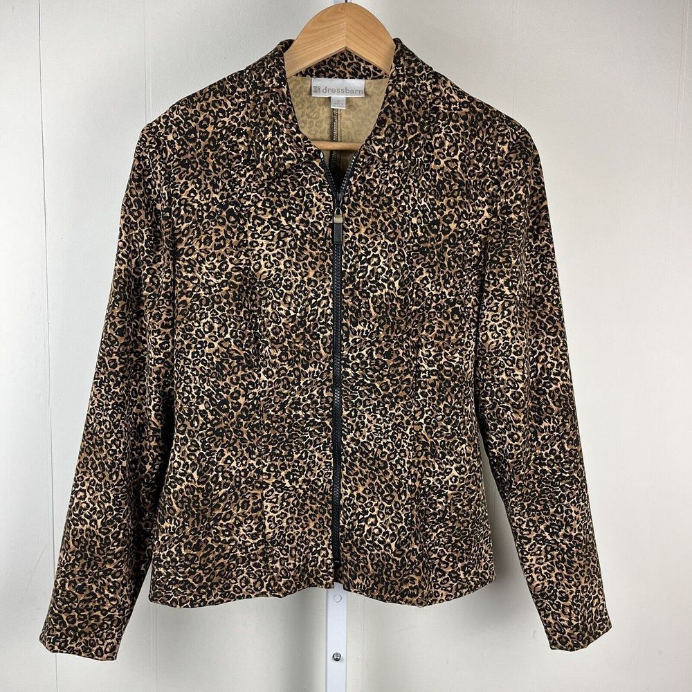Dress Barn Cheetah Leopard Print‎ Full Zip Jacket Soft Microfiber Womens Size 6